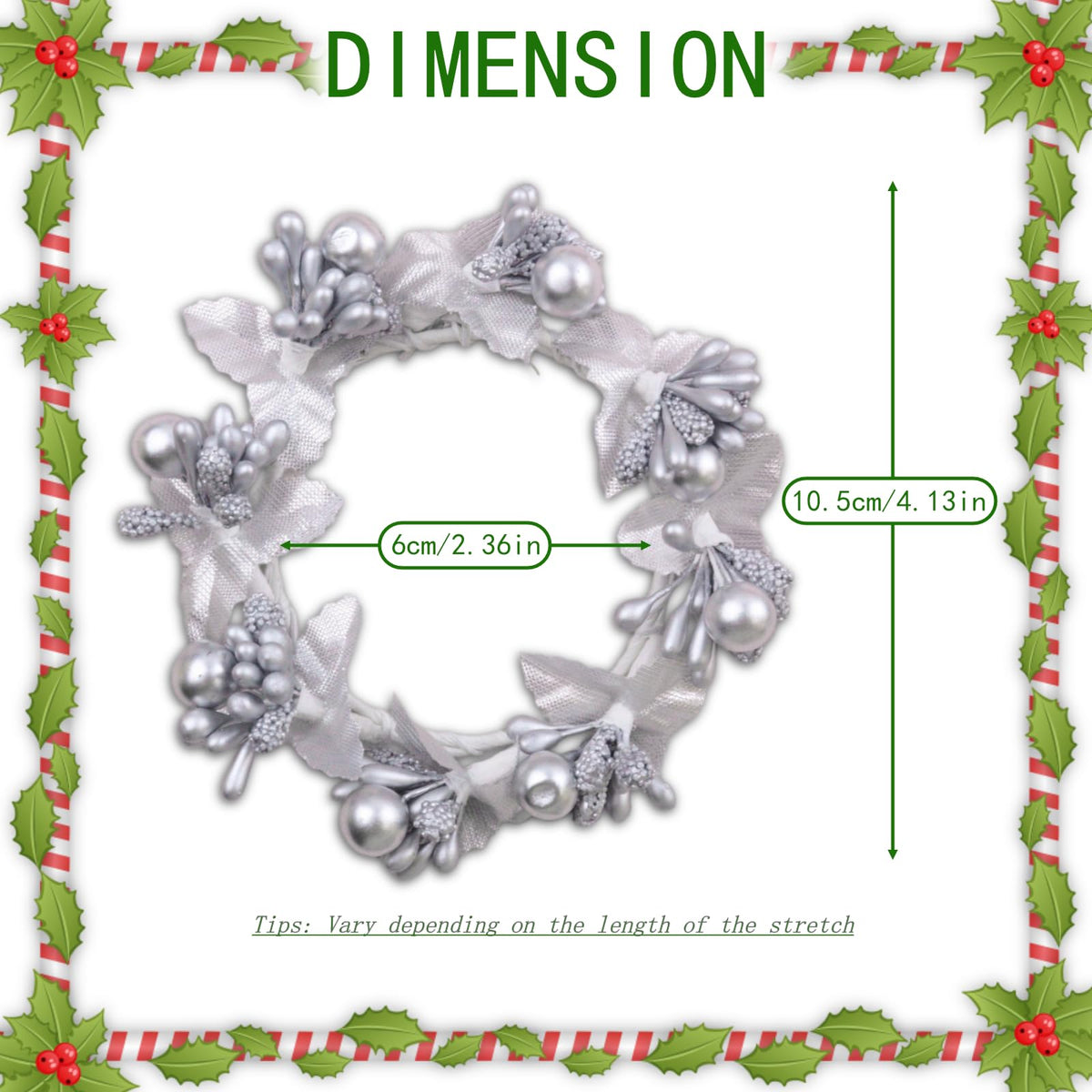 Brihaspory White Christmas Candle Rings Set of 4, Handmade Silver Berry Mini Candle Wreaths for New Year Dinner Party Table Centerpieces