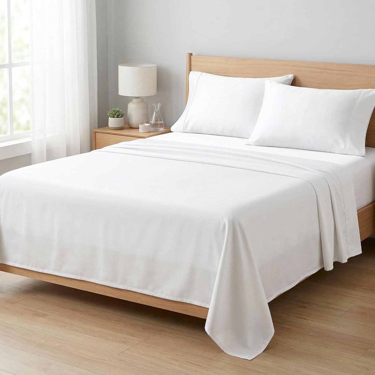 Beckham Hotel Collection King Size Sheet Set - 100% Cotton Sateen, Silky Smooth & Soft, 16” Deep Pocket | White