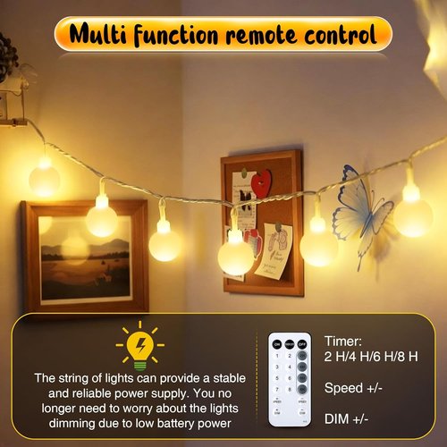 Enhon 50 LED Battery Operated String Lights - 23 Ft Globe Fairy Lights with Timer | Warm White for Indoor/Outdoor Decor