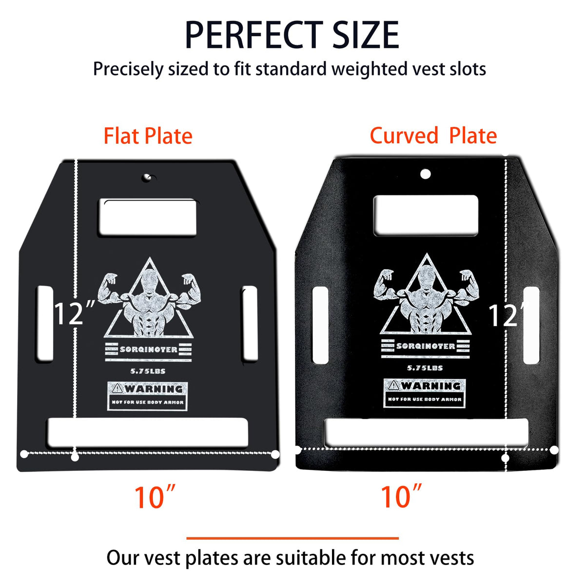 Universal Weight Vest Plates - 8.75lb & 5.75lb Curved/Flat Pair Set, Compatible with Most Vests for Strength, Cardio & Home Gym Training