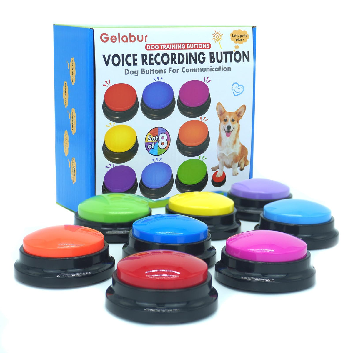 Gelabur Set of 8 Dog Buttons for Communication, Voice Recordable Buttons for Classroom, Dog Training Talking Buttons Starter Set, Pet Easy Speaking Buttons Tools