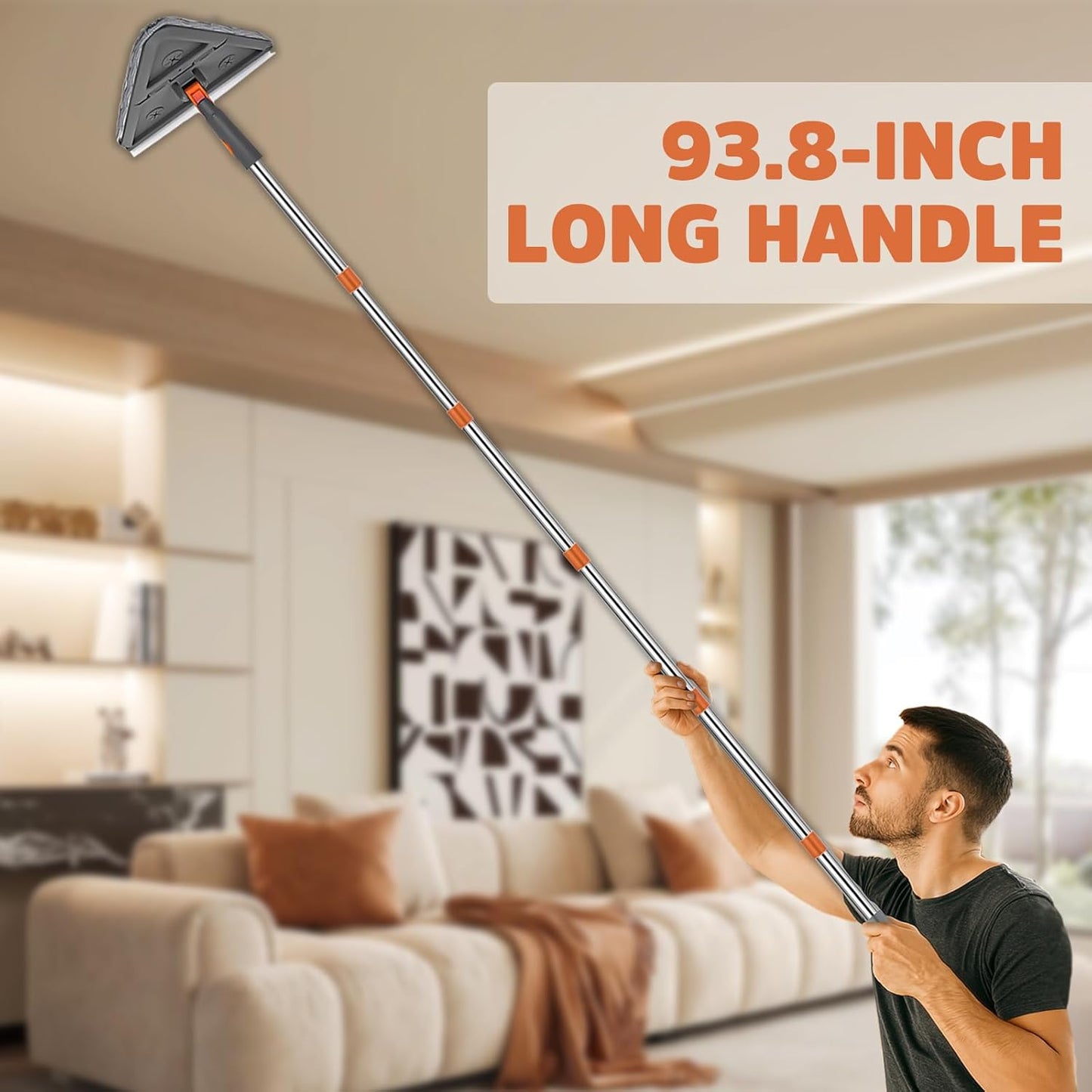 UIMO Wall Cleaner Mop - 2-in-1 Triangle & Rectangle Head with 94" Long Handle | 10 Washable Pads