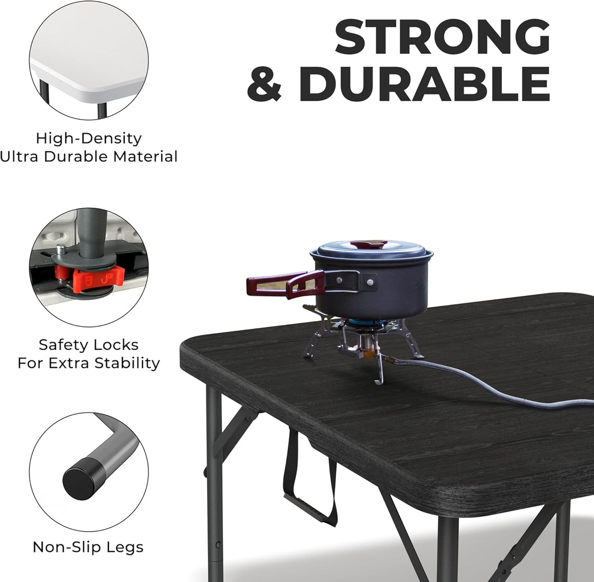 Modern Space 34" Square Foldable Table - Heavy Duty Portable Design with Built-In Handle | Ideal for Events, Picnics, and More