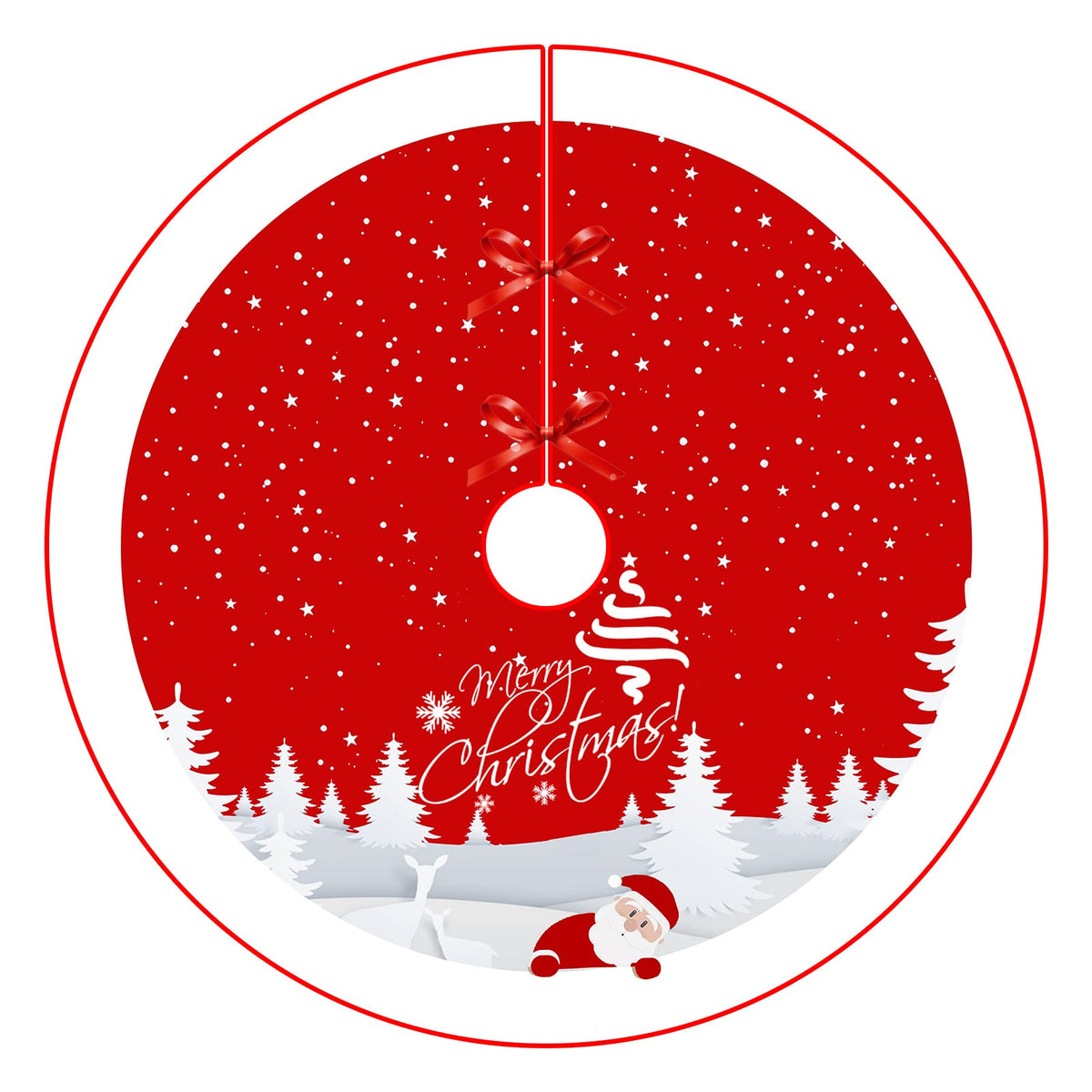Christmas Tree Skirt Red Xmas Tree Ornaments for White Soft Plush Christmas Tree Mat with Snowy Pattern for Decorations Holiday Party 48 inches