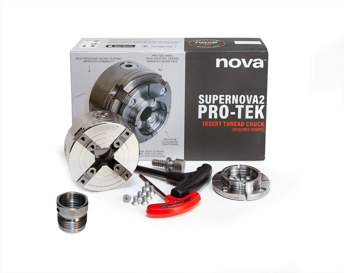 Nova 23262 Premier Pro-Tek Supernova 2 Wood Lathe Chuck Kit with Pro-Tek 2" Jaw Set, Woodworm Screw, & accessories, bundled with Nova ILNS 1-1/4" x 8tpi Insert