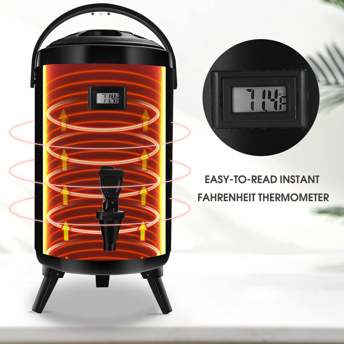 VorChef Hot Beverage Dispenser, Stainless Steel Insulated Beverage Dispenser Cold and Hot Drink dispenser with Thermometer–3.2-Gallons 12 Liters Water Dispenser with Spigot for Tea & Coffee, Water