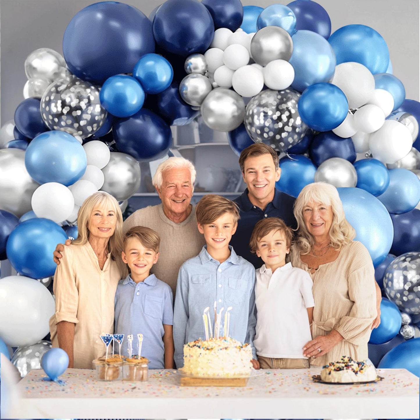 Skiennix Balloon Arch Kit - Navy Blue & White Balloons with Metallic Silver Confetti | Perfect for Graduation & Parties