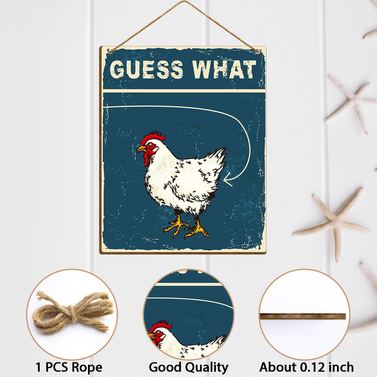 Funny Kitchen Signs Guess What Sign, Chicken Coop Accessories 8 X 10 Inches Hanging Wooden Signs for Wall Hanging Decor, Decorative Signs & Plaque -58