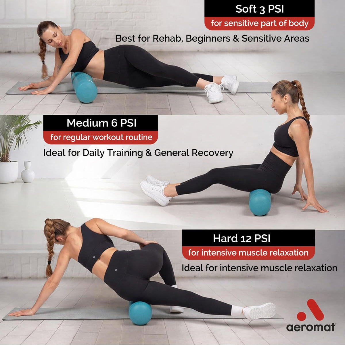 Adjustable Air Roller 2 to 12 PSI Firmness – Inflatable Fitness, Yoga, and Rehab Roller for Men and Women, Back Roller for Muscle Recovery, Home Gym, Travel, or Physical Therapy Use – North Sea