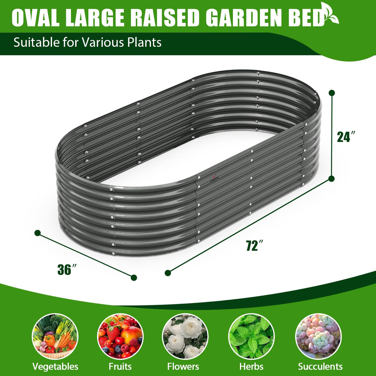 A ANLEOLIFE 6X3X2 ft Galvanized Raised Garden Beds Outdoor-2 Pack, Oval Large Metal Deep Root Planter Box for Planting Vegetables Flowers Herb, Anti-Rust & Easy-Setup, Quartz Grey