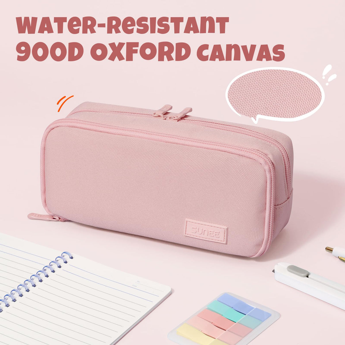 SUNEE Pencil Case, Large Capacity Pencil Pouch, Aesthetic Big Pen Bag 900D Oxford Pen Box for Office Stationery Organizer School Supplies Multifunctional for Teen Boys Girls Women Men, Pink