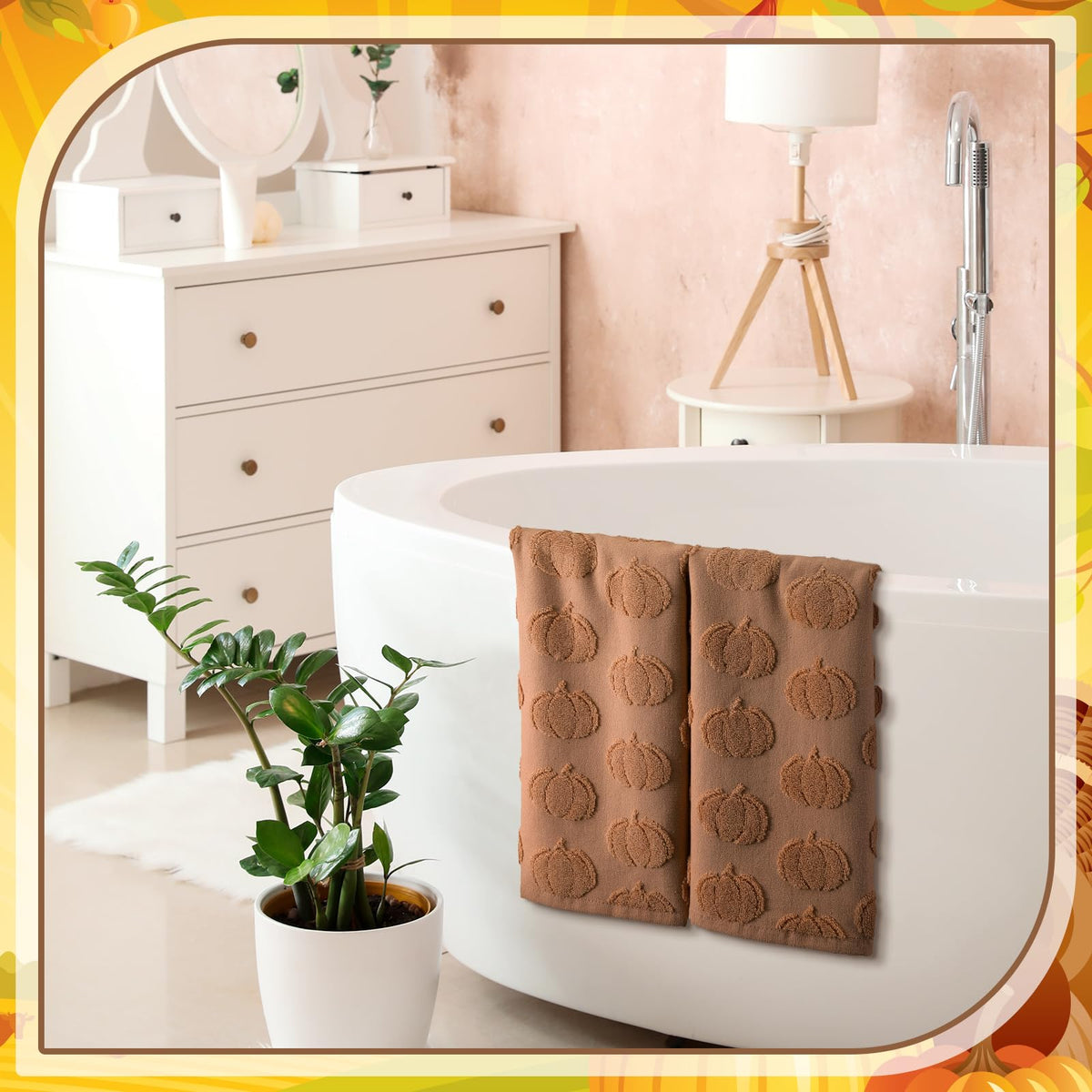 Mindsoft 2 Pcs 3D Brown Pumpkin Jacquard Fall Hand Towels for Bathroom Pumpkin Towels Thanksgiving 100% Cotton Soft Absorbent Decorative Weave Bathroom Decor Gift, 13.7 x 29.5 Inch