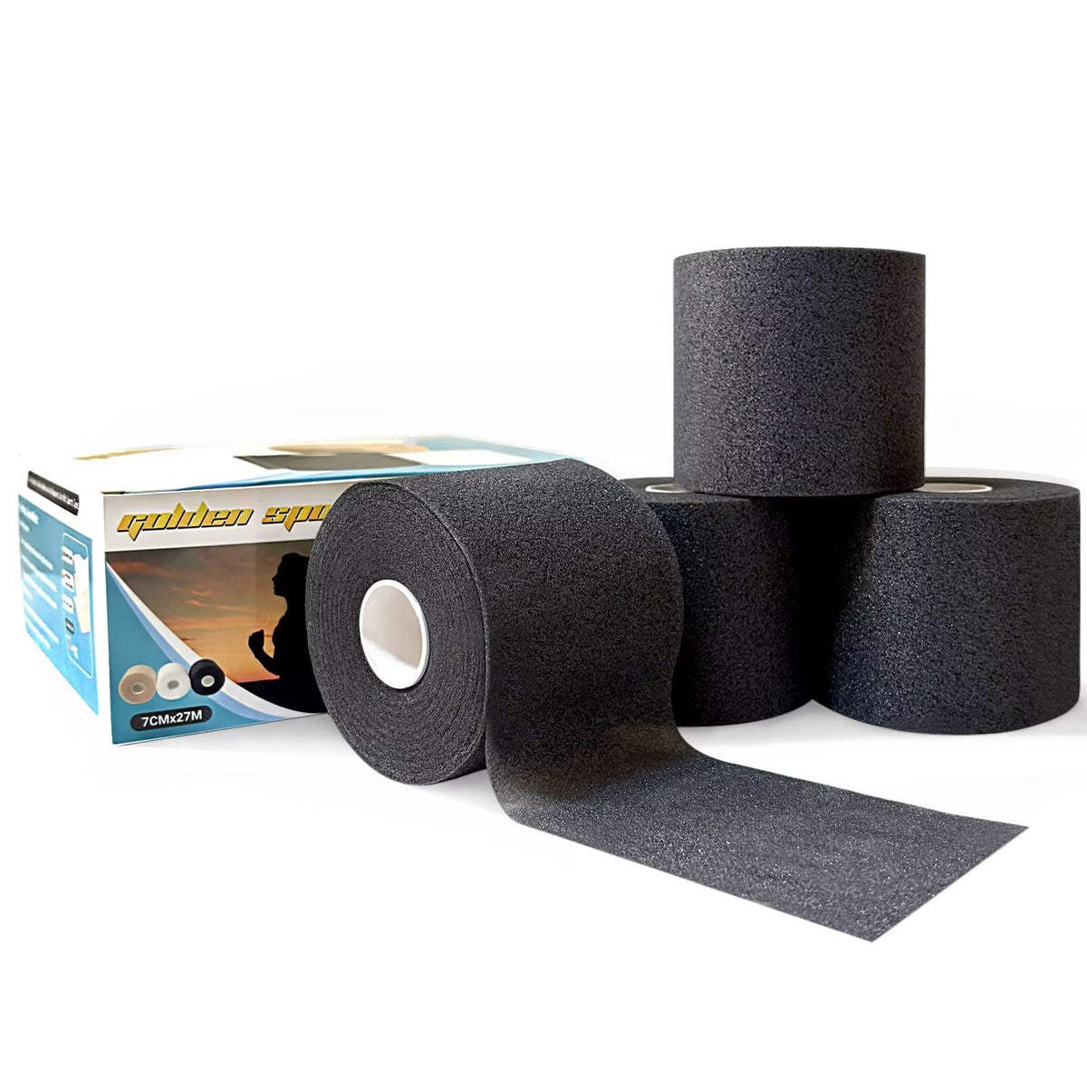 Golden Sport 4 Pack Pre Wrap Athletic Tape, Black, 2.76 Inches x 29.5 Yards, Protect for Wrists Ankles and Knees, Athletic Foam Underwrap for Sports