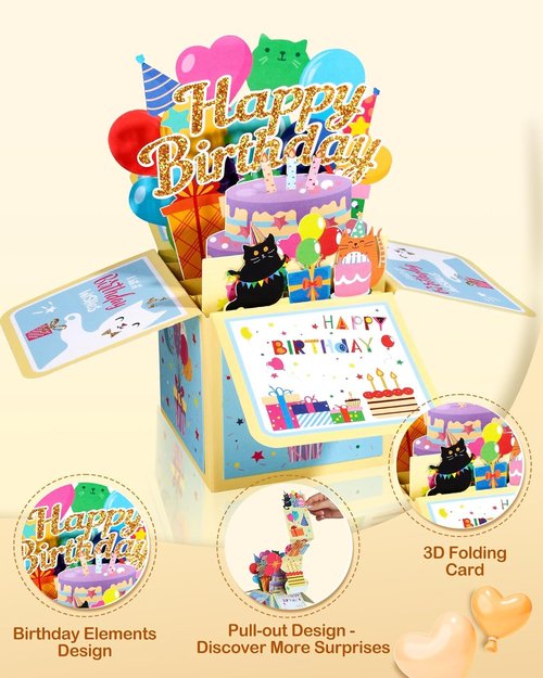 Funny Cat Pop Up Birthday Card by [Brand Name] - Unique 3D Greeting with Envelope | Perfect Gift for Cat Lovers