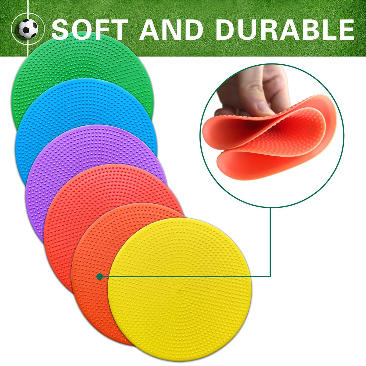 PIKZH Poly Spot Markers 4 inch 12 Pcs Non-Slip Rubber Agility Training Markers Floor Dots Flat Field Cones for Football, Soccer Ball, School Exercise Drills, Gym Dance Practice TPE