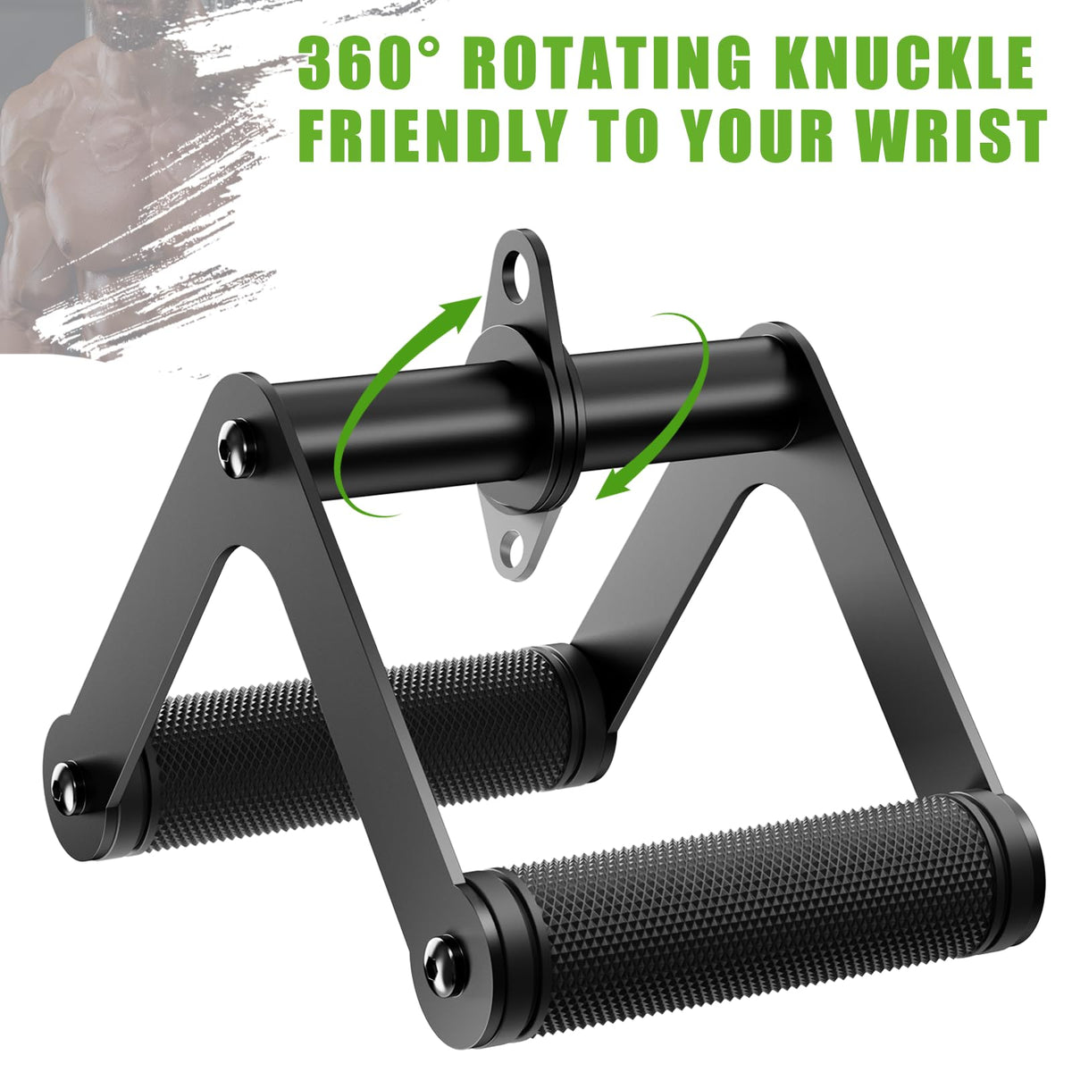 Double D Row Handle LAT Pulldown Attachments, 1.3 Inch Diameter Big Comfort Rubber Grip V Bar Attachmentt for Cable Machine Home Gym Accessory (Black Double D)