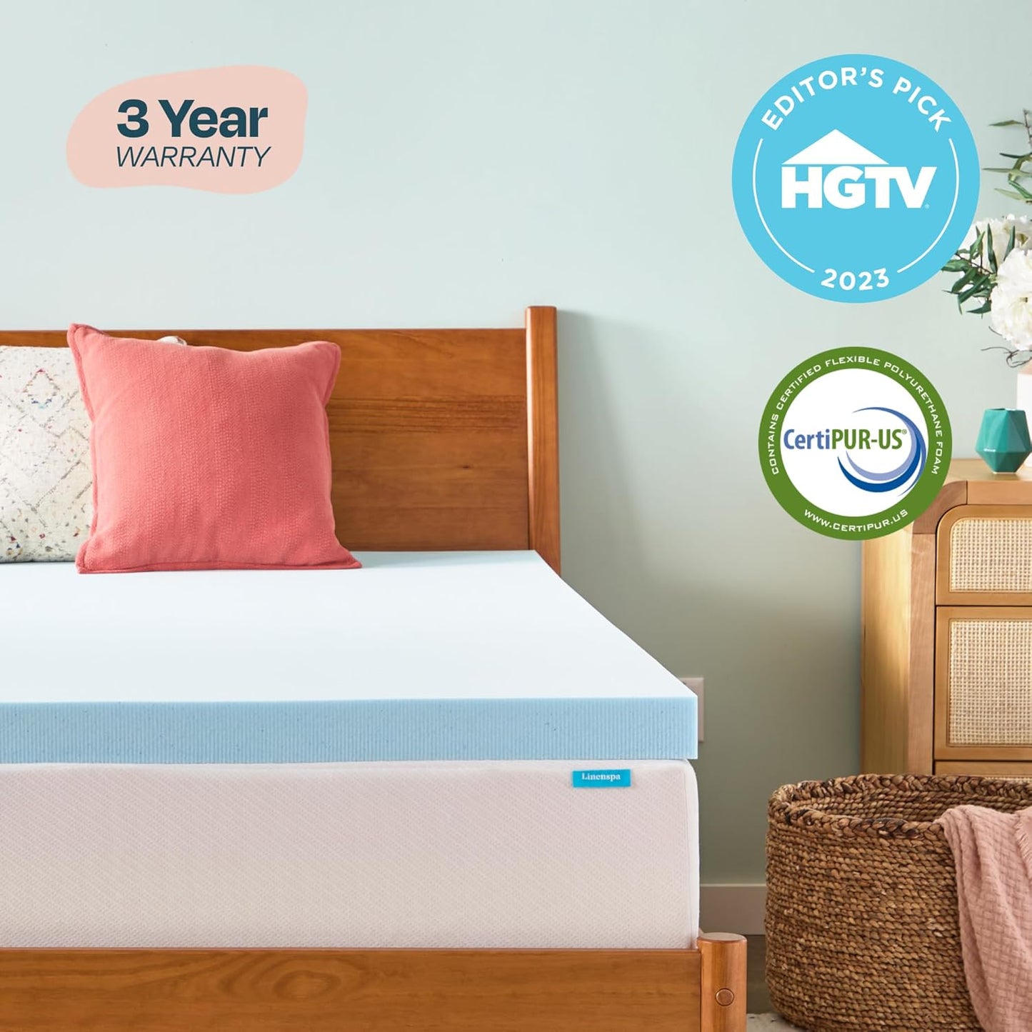 Linenspa Memory Foam Mattress Topper - 3 Inch Gel-Infused Cooling Foam | Small Twin Size, Plush Comfort