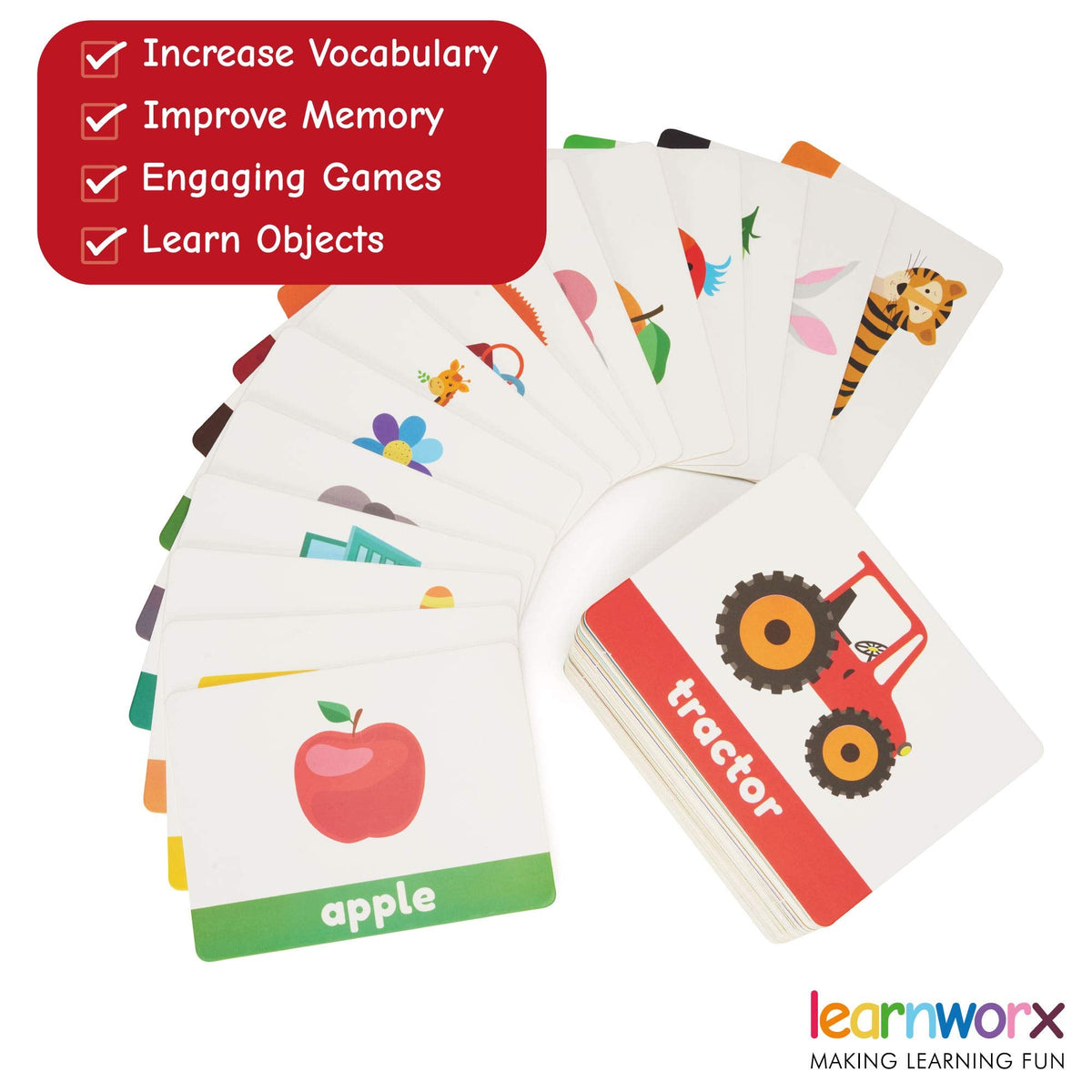 LearnWorx 101 Baby Flash Cards for Toddlers 1-3 | Award Winning First Words Toddler Flash Cards | Speech Toys Help Learn Objects, Numbers & Play Games - Big Toddler Learning Flashcards Preschool Kids