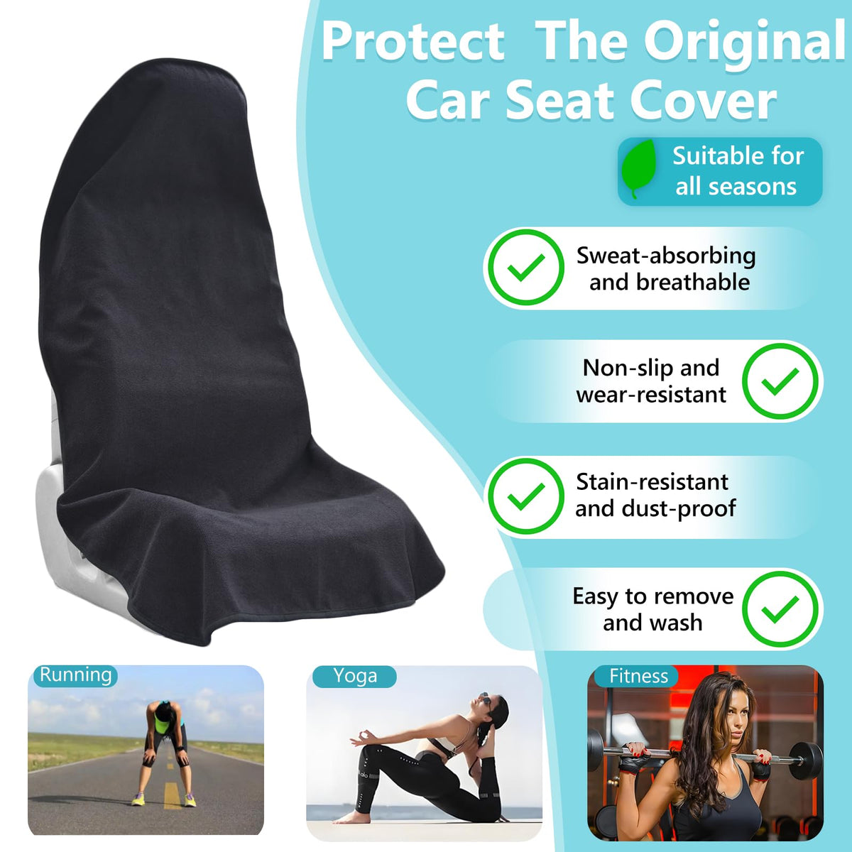 Teuaktty Car Seat Covers Universal Car Protective Front Seat Covers Washable Non-Slip Seat Protectors for Gym Workouts,Waterproof and Sweatproof Towel Seat Covers for Cars,Trucks, Jeeps (Black)