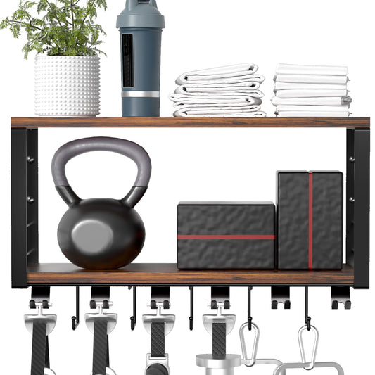 TJ.MOREE 2 Tier Floating Shelf Compatible with Tonal Accessories, T-Bracket Lock Adapters Hanger, Wall Mount Home Gym Storage Rack for Fitness Equipment