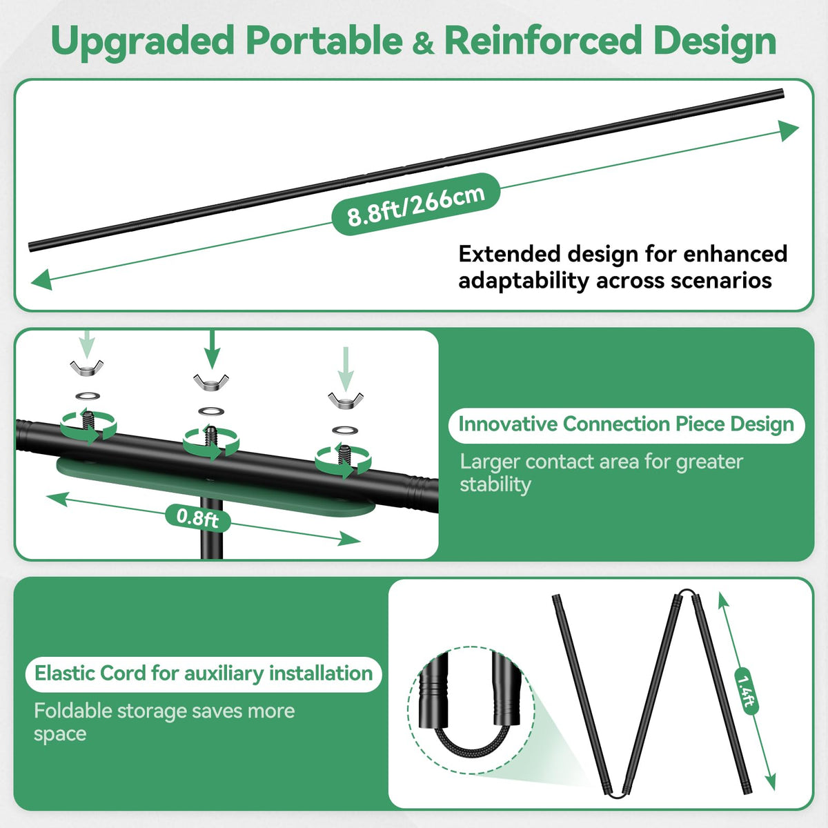 EMART Green Screen Backdrop Kit, 8.5x8.5ft Large Green Screen Backdrop with 8.8x7.5FT Reverse Folding T-Shape Tripod Stand, Spliced Crossbar Plate & 6 Clamps for Studio Shooting, Live Stream
