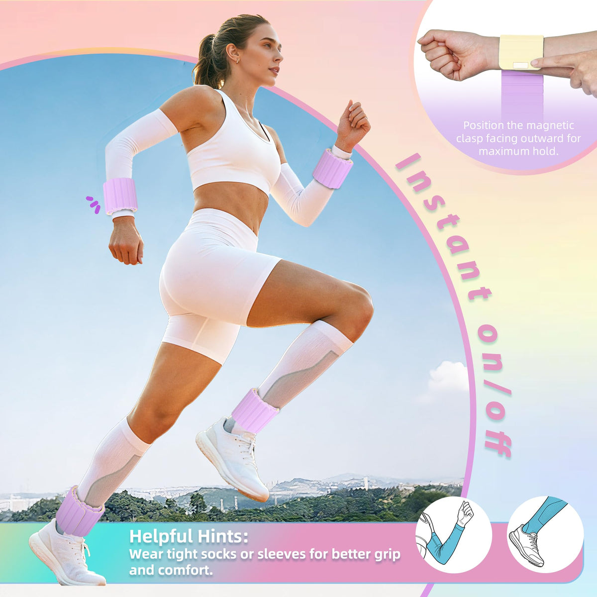 BECOJADDE Wrist Weights Ankle Weights for Women 1 Pair (1.1 lb Each) Silicone Magnetic Leg Arm Weighted Bracelet for Home Yoga Pilates Gym Workout Walking Jogging, Yellow Lavender