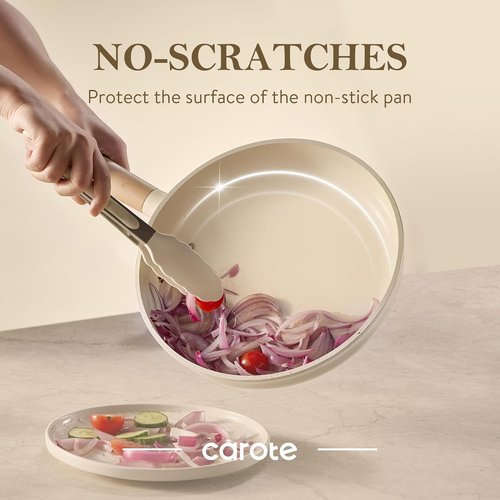 CAROTE Kitchen Tongs - Heat Resistant Stainless Steel with Non-Scratch Silicone Tips | Set of 3 (7", 9", 12")