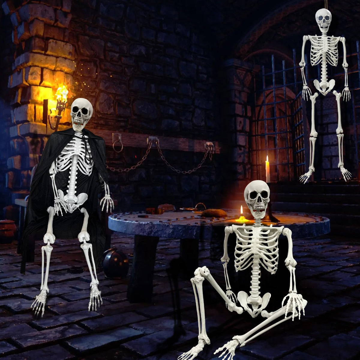 IDMOP 5.4Ft Halloween Skeleton - Life Size Full Body Realistic Human Bones with Posable Joints for Halloween Pose Skeleton Prop Decoration