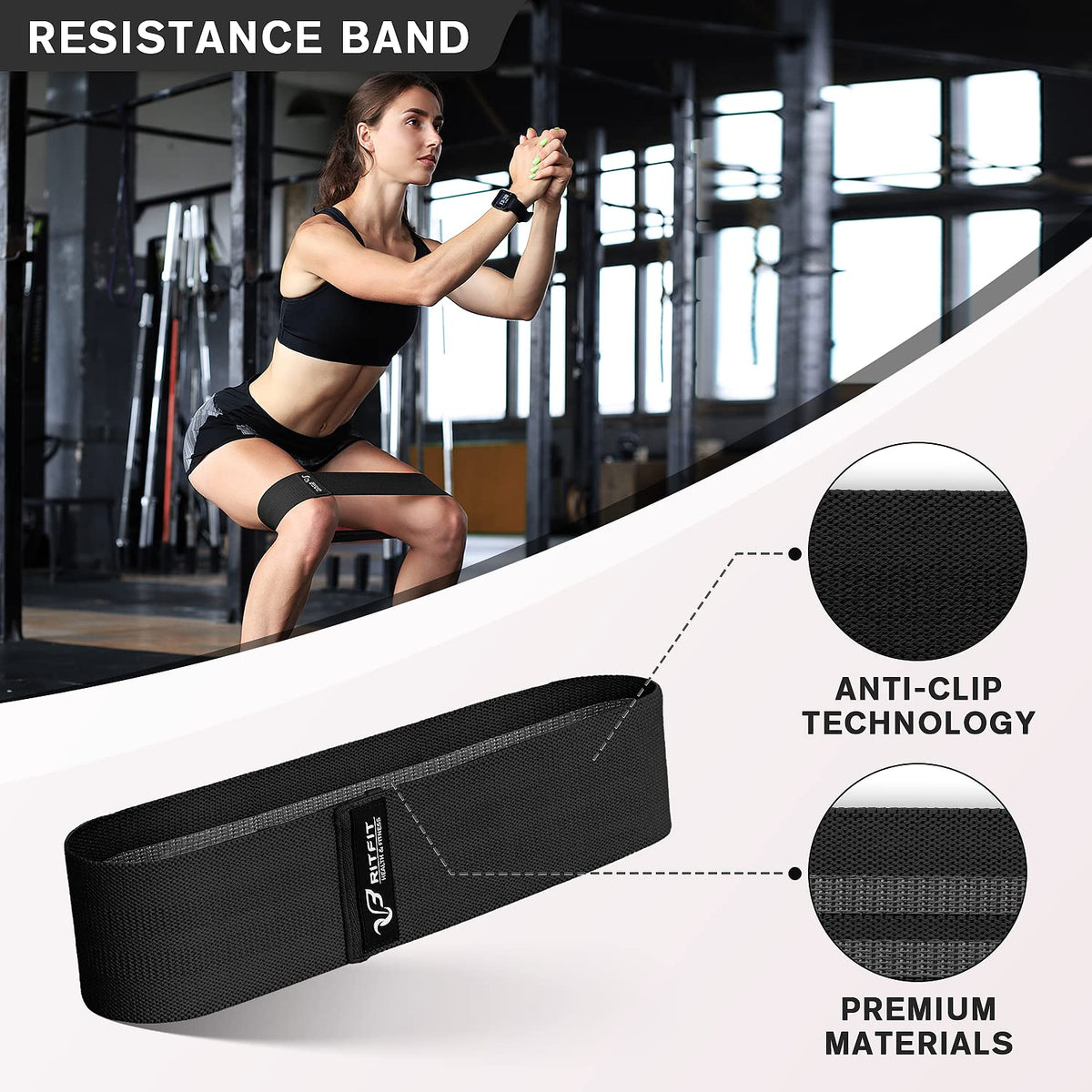 RitFit 7 Pcs Barbell Squat Pad Set, with Resistance Band, 2 Safety Straps, 2 Gym Ankle Straps & Carry Bag, Upgraded Neck & Shoulder Protective Pad Support for Squats, Lunges & Hip Thrust (Pink/Black)