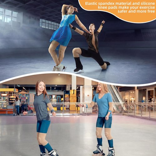Funnysoft 2 Pairs Figure Ice Skating Knee and Gel Elbow Pads Set, Dance Knee Elbow Pads Cushion and Support Cap for Youth Dancing Figure Skating Gymnastic Youth and Adult Women Men