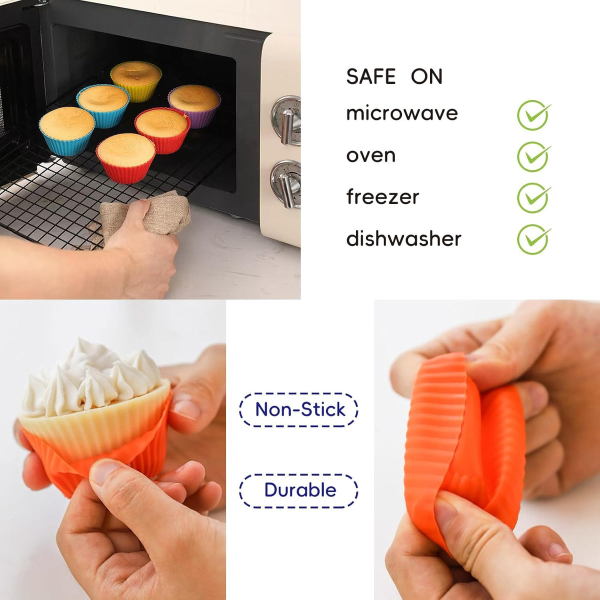 Skiennix 12 PCS Silicone Cupcake Baking Cups - Reusable Non-Stick Muffin Liners for Easy Clean | Multicolored
