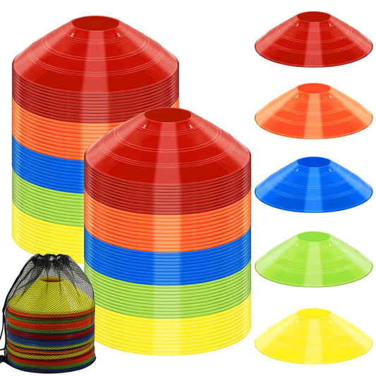 Jyongmer 100 PCS Disc Cones Training Cones Agility Soccer Cones with Carry Bag for Training, Football, Basketball, Sports, Field Cone Markers and Other Sports and Games (5 Colors)