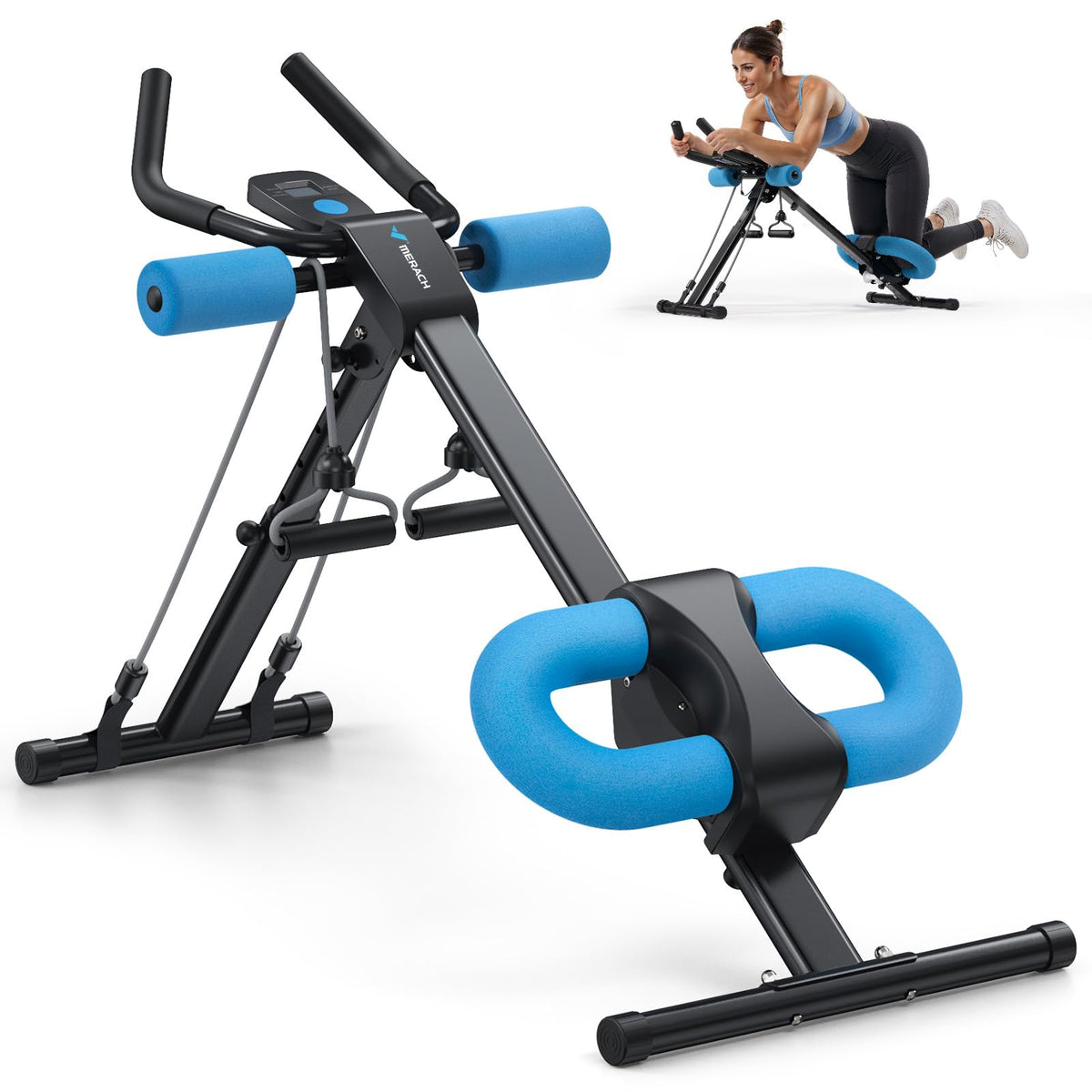 MERACH Ab Machine, Ab Workout Equipment, Adjustable Ab Trainer Machine for Abs Workout at Home Gym, Foldable, Knee Protection, Abdominal Trainer for Stomach Workout (Blue)