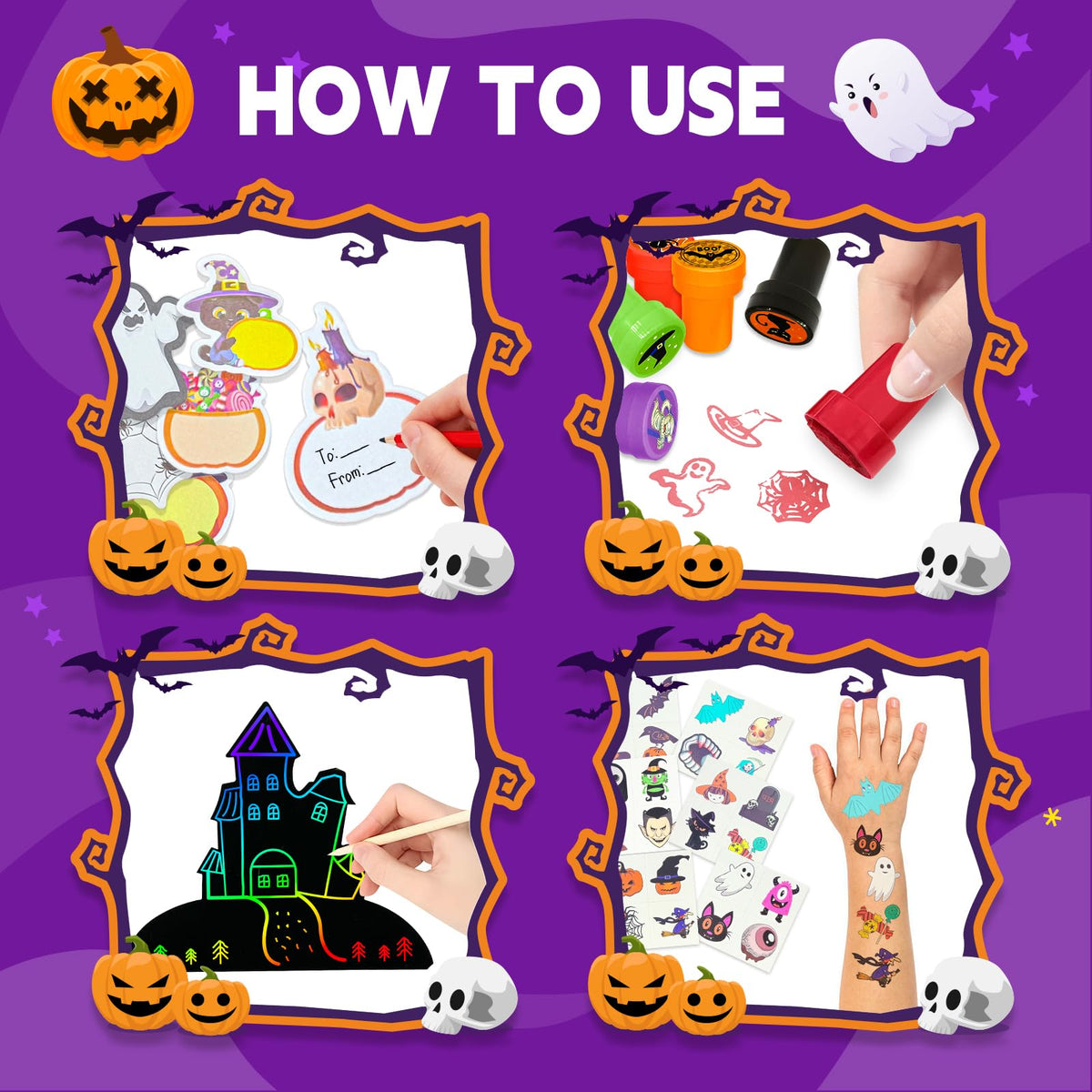 252Pcs Halloween Party Favors for Kids Bulk Stationery Set, 24 Pack Halloween Goodie Bags Stuffers Treat Bag Fillers, Classroom Prizes Non Candy Trick or Treat Toys for School Student Gifts Bags