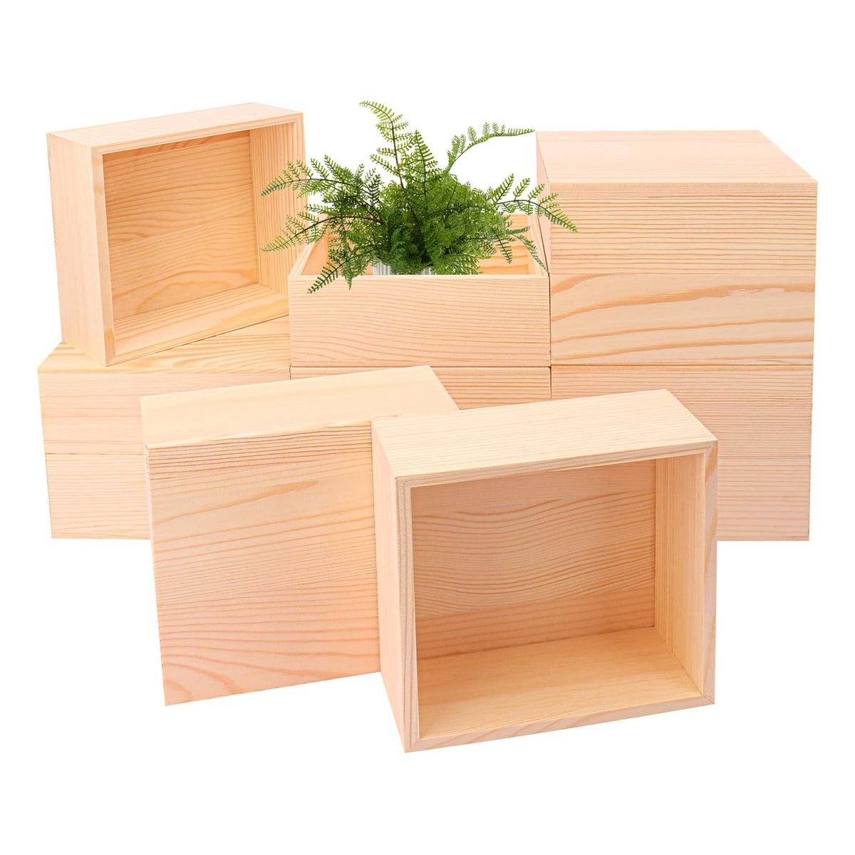 kukmakri 12 PCS Unfinished Wooden Boxes, 6 x 6 Inch Square Small Wooden Boxes, Rustic Wood Box for Display - Craft Organizer Container Wood Box for Storage, Home Decor, and DIY Crafts