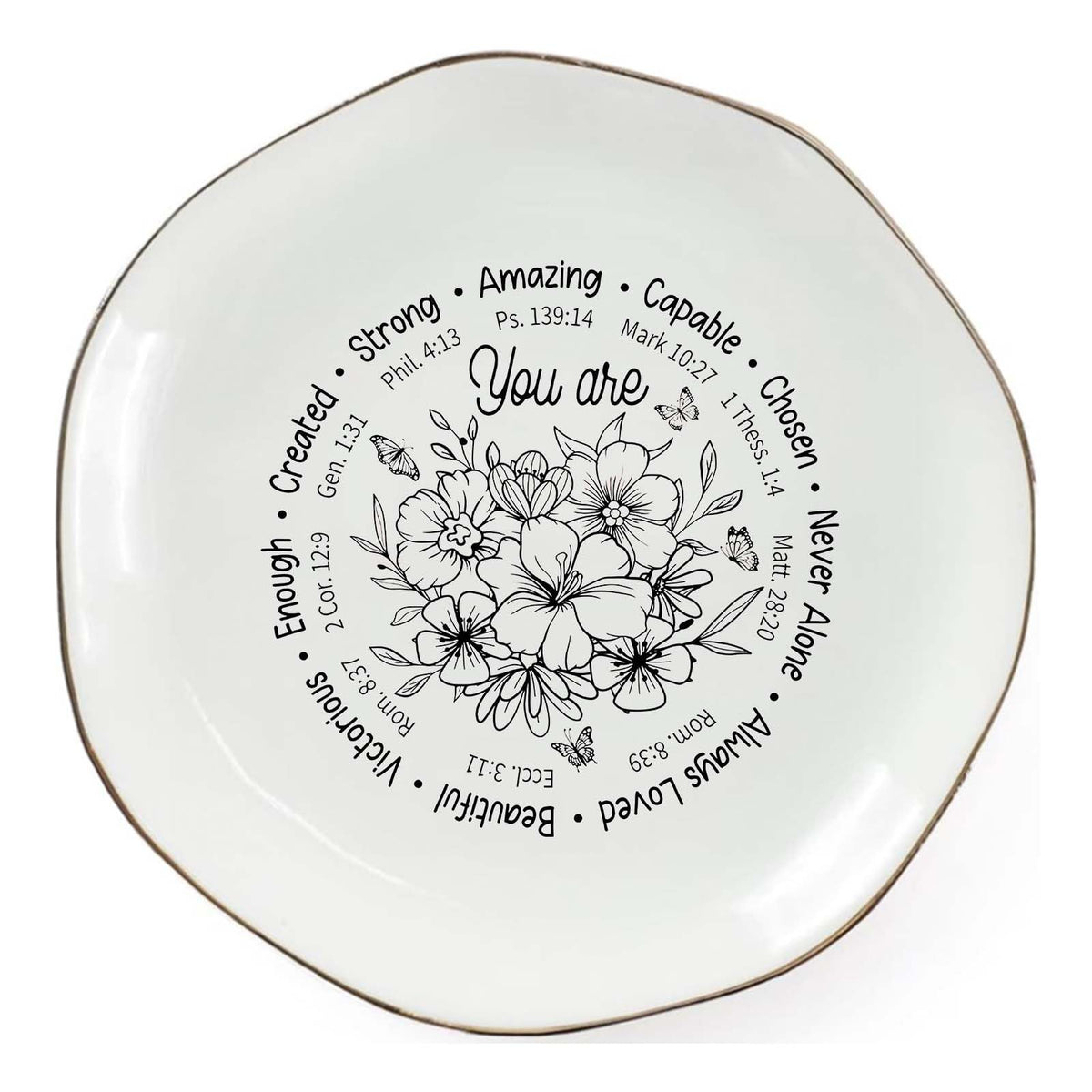 Vancsenia God Says You Are AmazingRing Dish – Christian Ceramic Jewelry Tray for Women, Inspirational Bible Verse Trinket Holder Gift for Her, Religious Baptism Gift