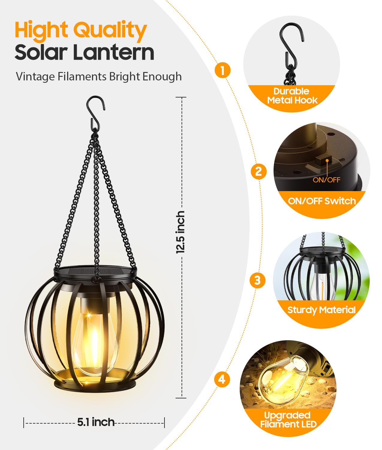 KOOPER Solar Lanterns Outdoor Waterproof, Upgraded Metal Hanging Solar Lights Outdoor Lanterns, Brighter Auto On/Off Outdoor Hanging Lantern for Yard Patio Pathway Porch Garden Decor 2 Pack