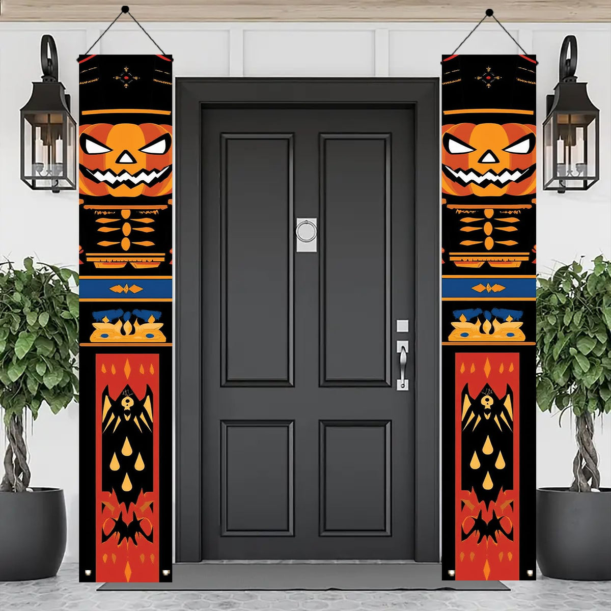 Saoplasa 2PCS Halloween Nutcracker Porch Banners 71 x 12 Inch Pumpkin Skeleton Door Decorations Scary Soldier Hanging Signs for Spooky Front Entryway Party Wall Decor Haunted House Yard Display