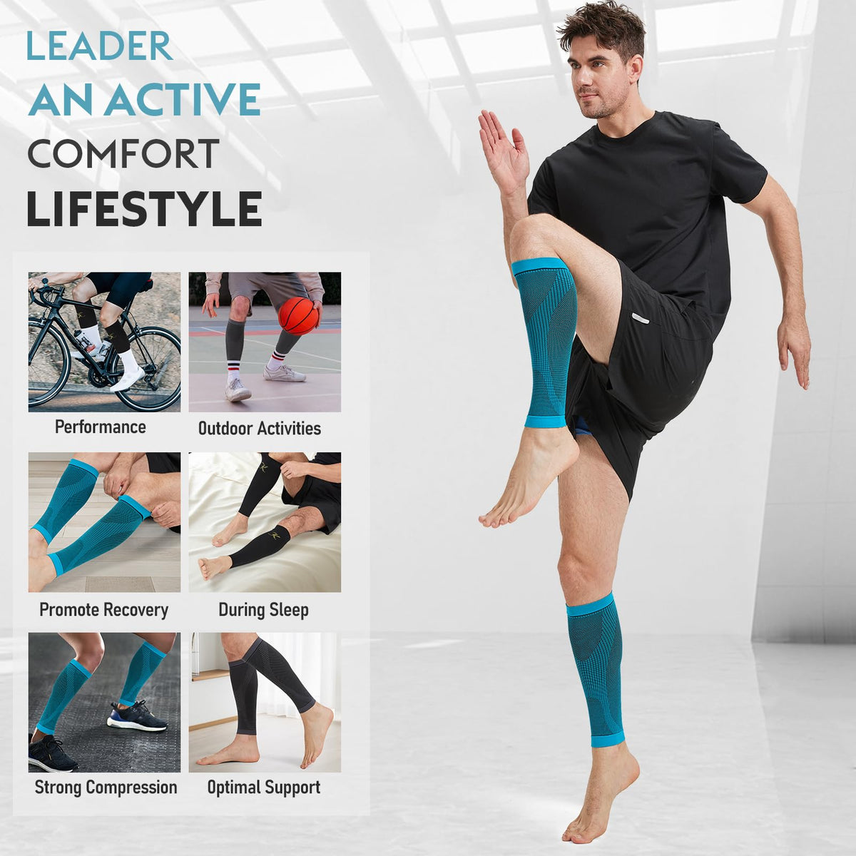 KEKING Calf Compression Sleeves for Men & Women (20-30 mmHg), Graduated Leg Compression Sleeve for Shin Splints, Varicose Veins, Calf Pain Relief, Running, Cycling, Nursing, Travel - Calf Support