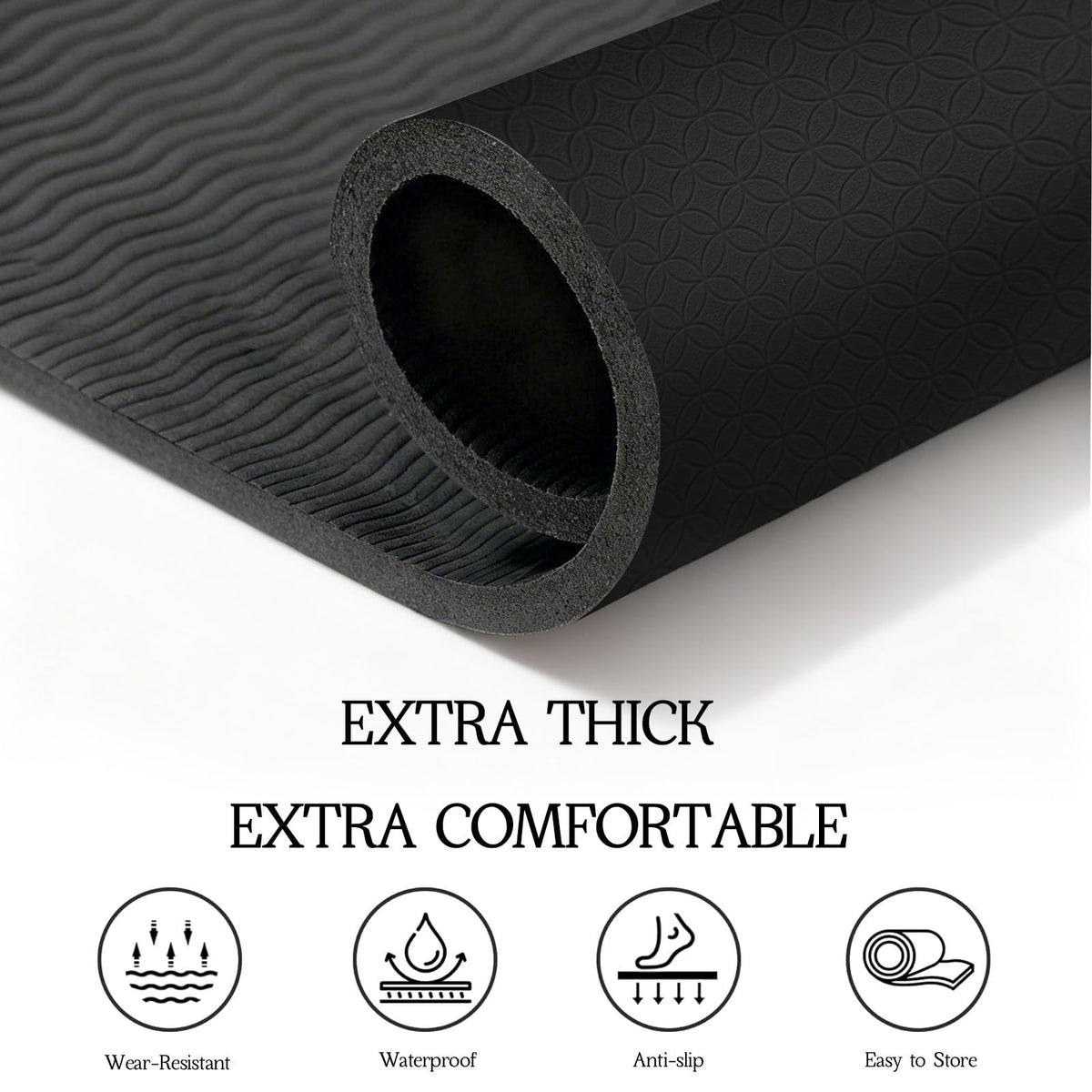 VTORY Extra Large Yoga Mat 6'x 4'x 8mm (1/3in) Thick Exercise Mat for Men and Women, Non-Slip, Durable Workout Mat for Home Workout, Yoga, Pilates, Stretching (Black)