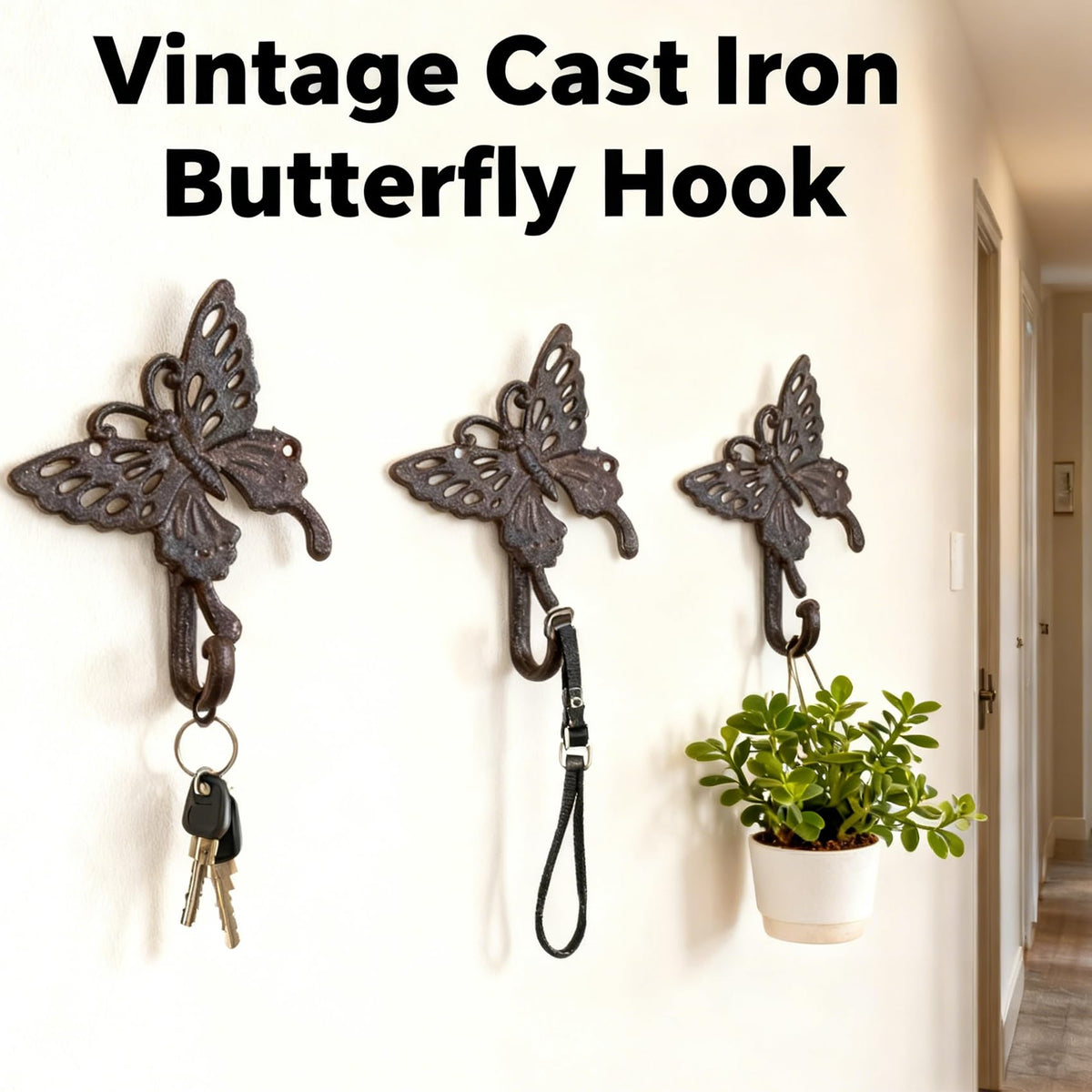 Hdtyyln Butterfly Hook, Cast Iron Wall Hooks, Heavy Duty Coat Hooks, Decorative Animal Hook for Home Kitchen Balcony Office Outdoor Garden Hanging Clothes Caps Bags Coats Daily Tools Planter, 1Pcs