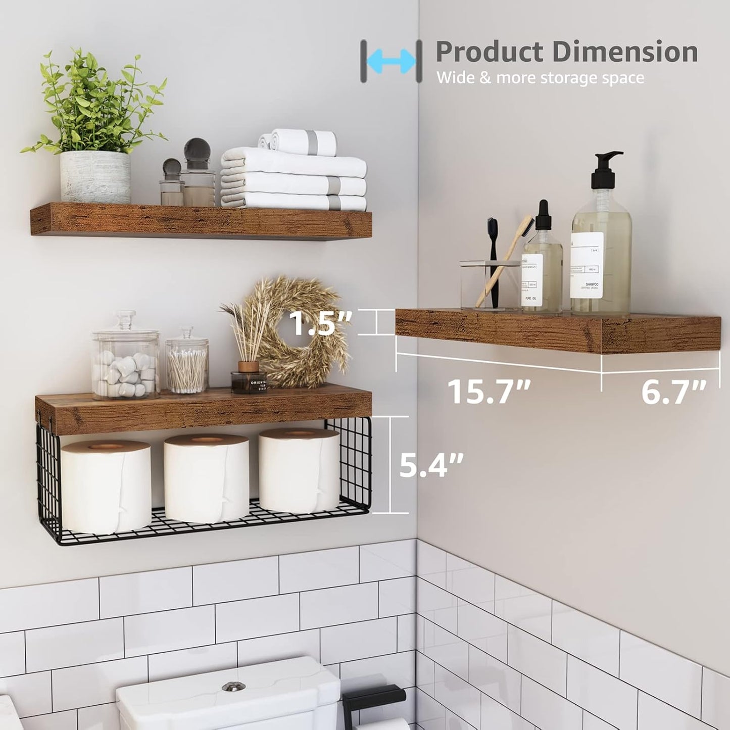 QEEIG Bathroom Shelves - Over Toilet Storage Set of 3 | Stylish Bathroom Decor Bundle