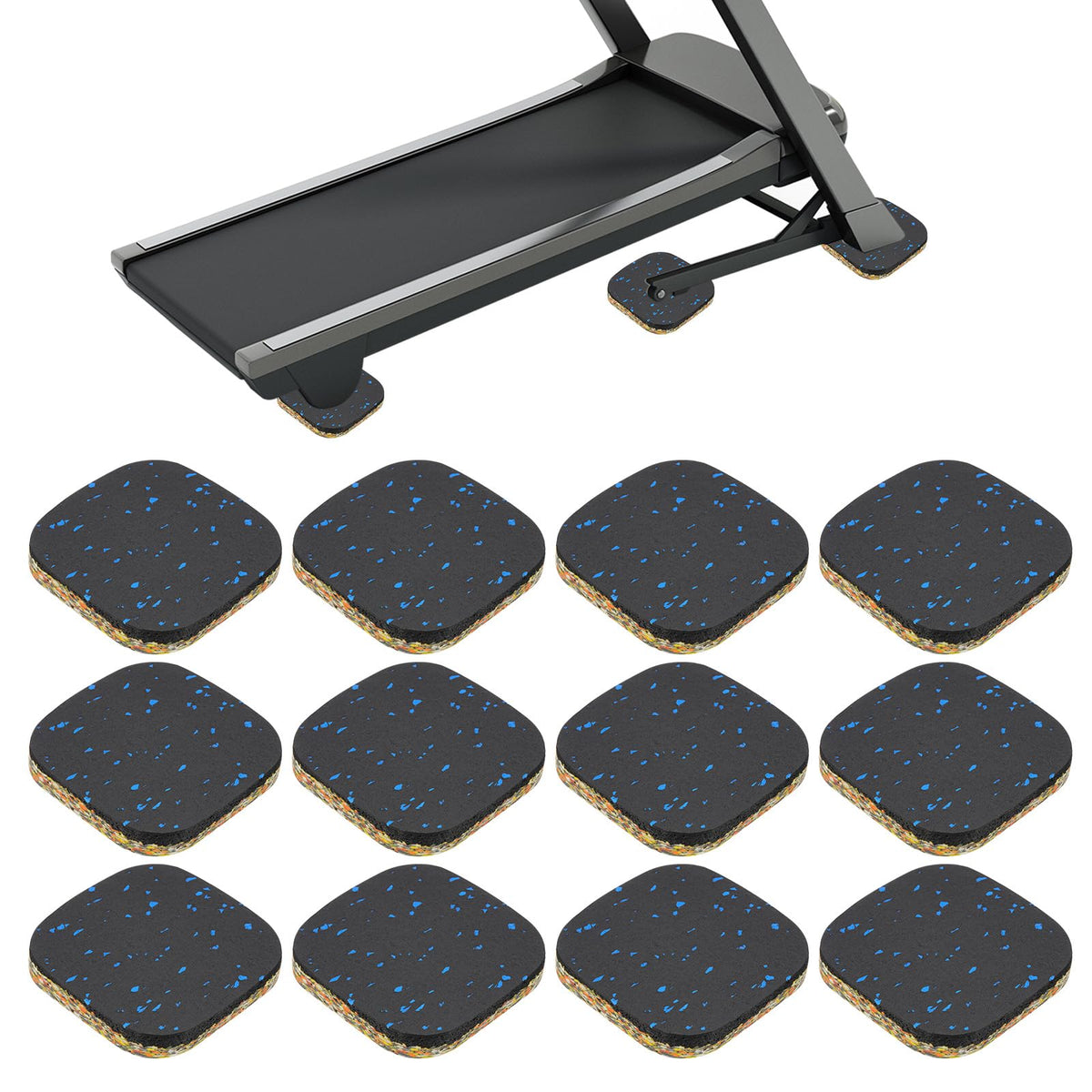 PATIKIL 12 Pcs Treadmill Mat Pads, 4x4x0.6 High Density Foam Anti Vibration Pad Sound Proof Floor Mat Exercise Equipment Mat for Carpet Protect Noise Reduction Home Gym, Blue