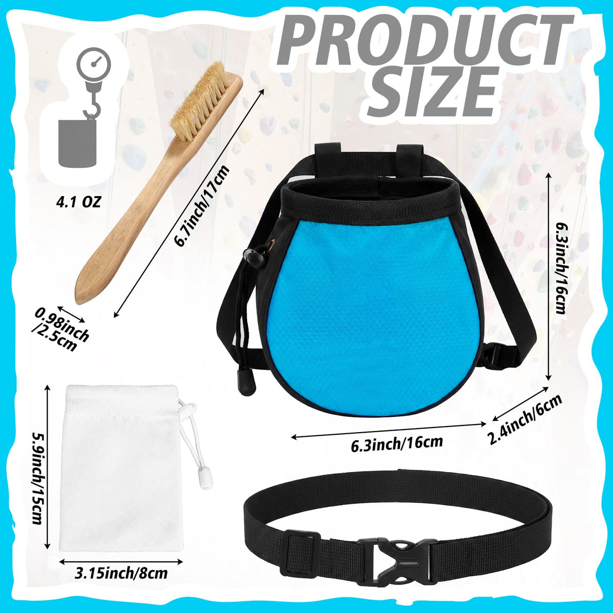 Shappy 4 Pcs Climbing Chalk Bag Set Includes Chalk Bag, Brush and Ball Pouch with Adjustable Belt Waterproof Rock Equipment for Climbing, Gymnastics, Weight Lifting, Bouldering and More