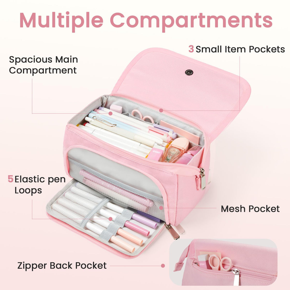 Sooez Super Large Pencil Case, Big Capacity Pencil Bag with 3 Compartments, can hold 100 pencils,Cute Pencil Pouch with Zipper,Portable Stationery Pen Bag,Aesthetic School Supplies For Girls,Haze Blue