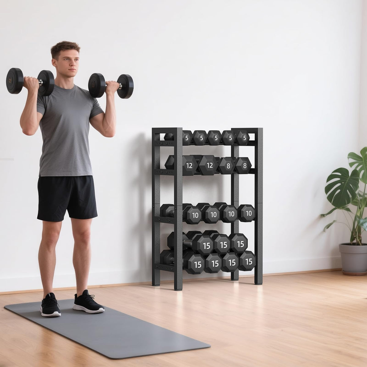 4 Tier Dumbbell Rack,Adjustable Weight Rack for Home Gym,Heavy Duty Weight Stand,800LBS Capacity Kettlebells Storage,Workout Equipment Organizer (Rack Only)
