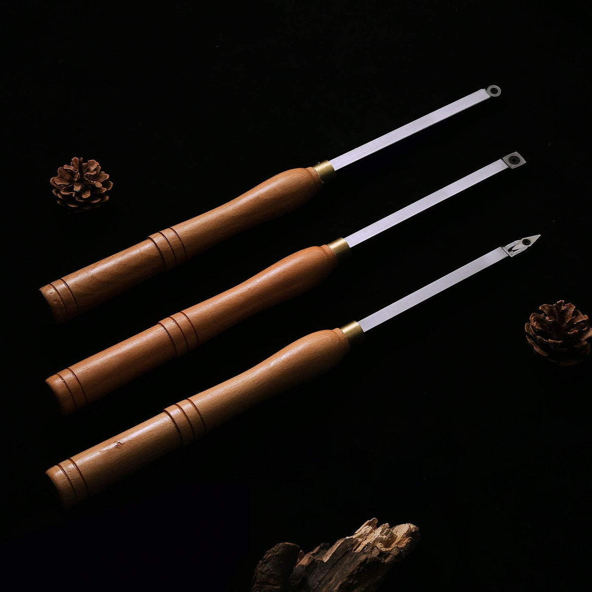 Woodturning Carbide Lathe Tools, 17” Full Size Wood Turning Tool Set of 3 Rougher Detailer Finisher, Includes Replacement Cutter Inserts