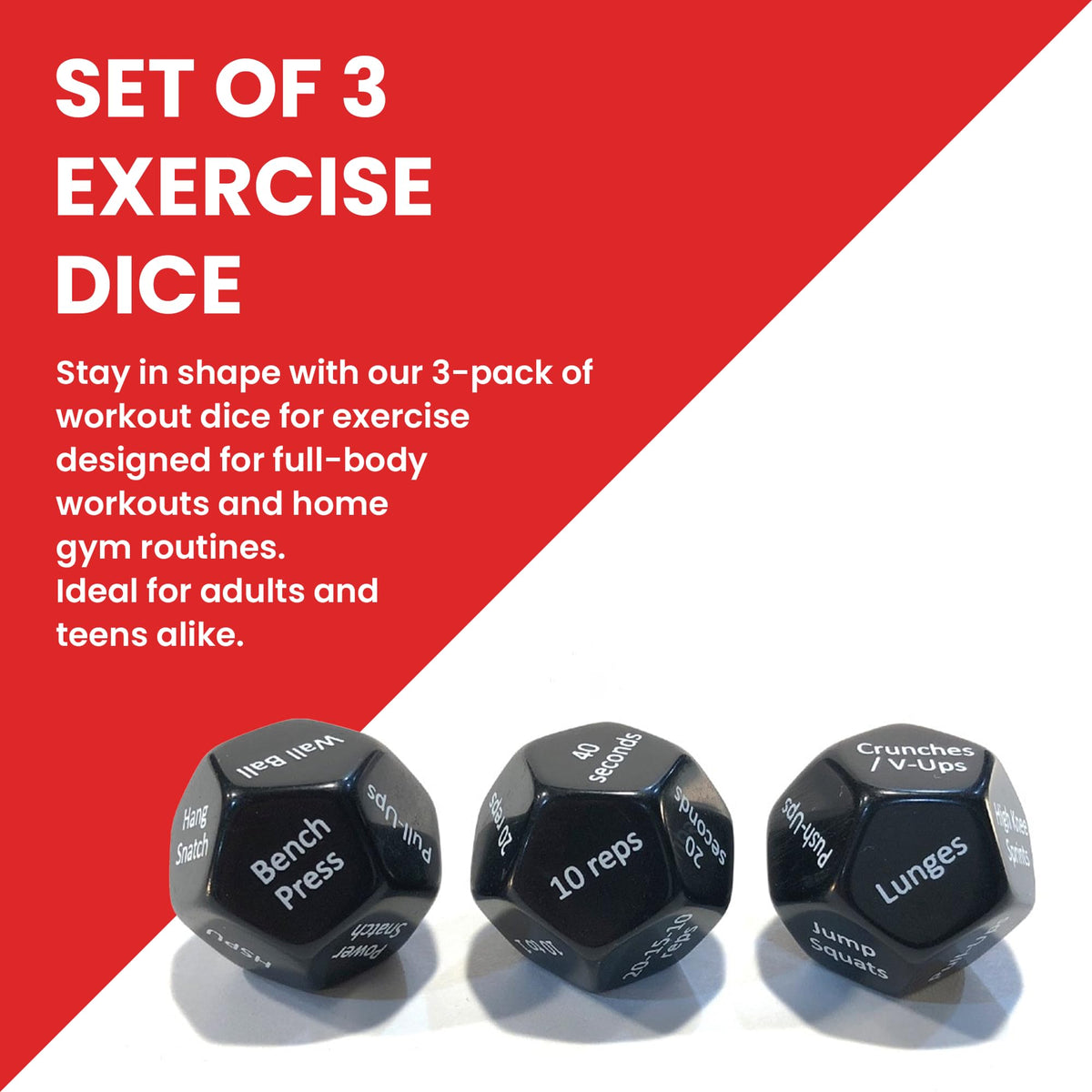 Rubberbanditz - Fitness Dice for Exercise & Workouts | Three Engaging 12-Sided Full Body Workout Dice | Ideal for Crossfit, Home Workouts, and Gyms | Fun Workout Equipment