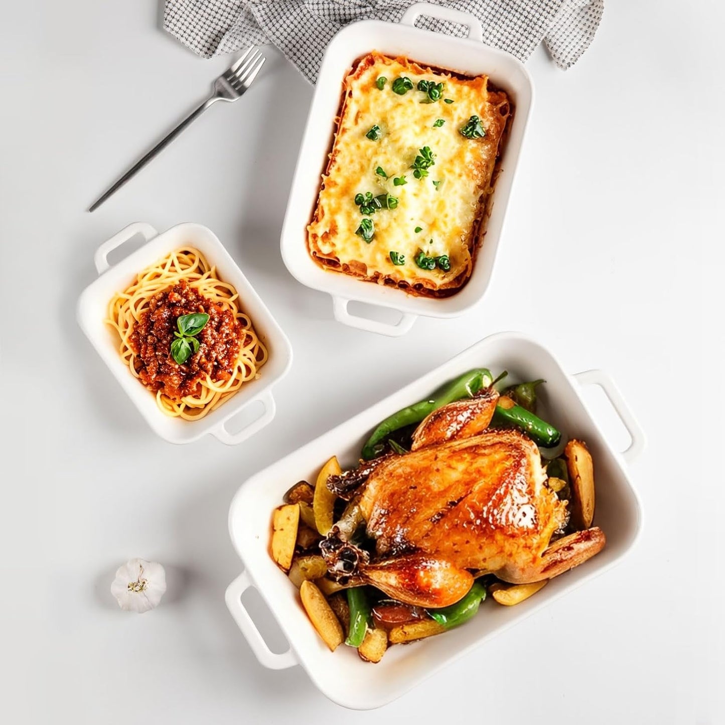 Sweejar Casserole Dishes - Ceramic 9x13 Baking Pans Set for Cooking & Baking | White Porcelain Lasagna Pan with Handles
