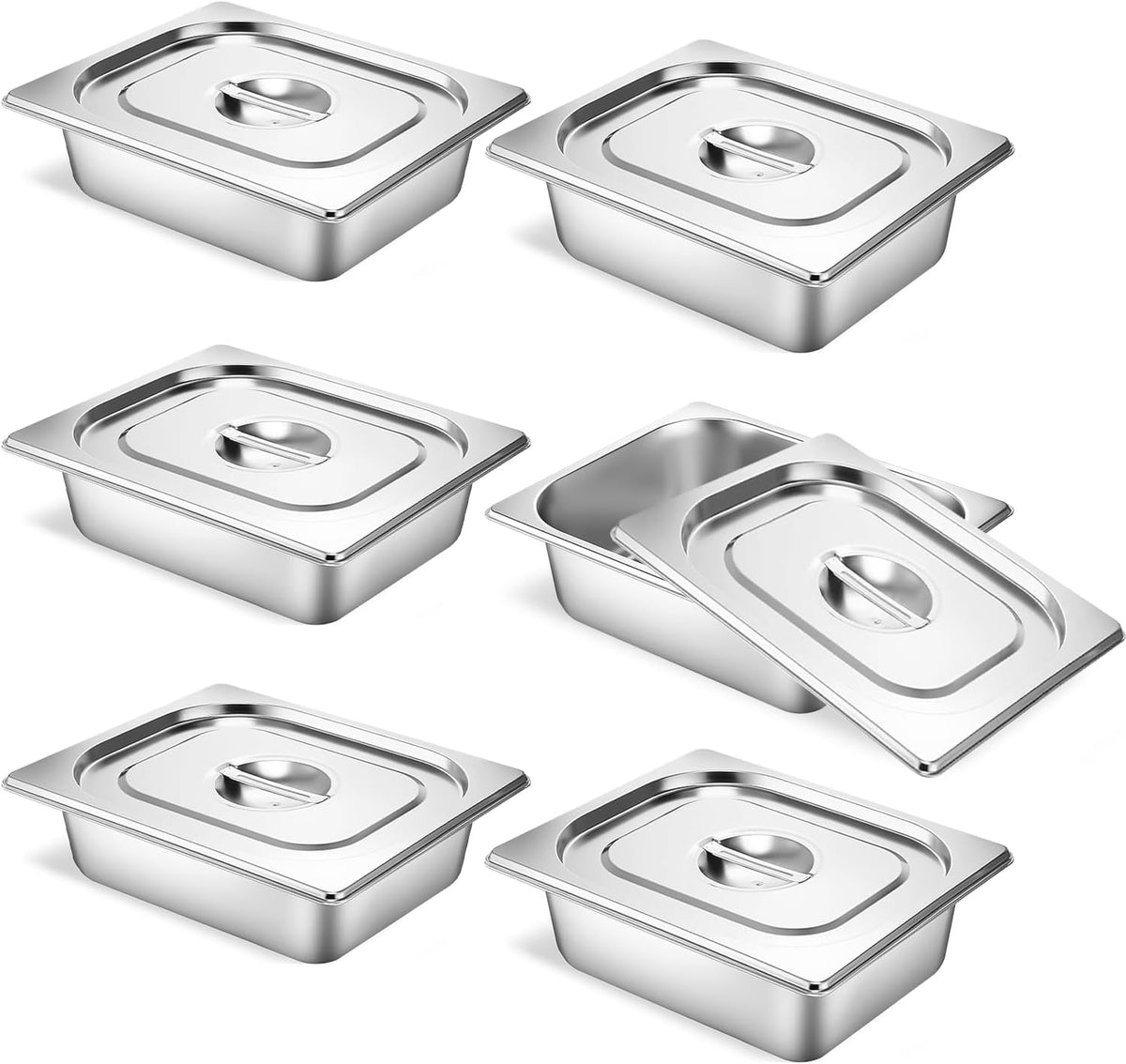 Skiennix 6-Piece Stainless Steel Hotel Pans - 1/2 Size, 2.5-Inch Deep with Lids for Catering & Food Storage